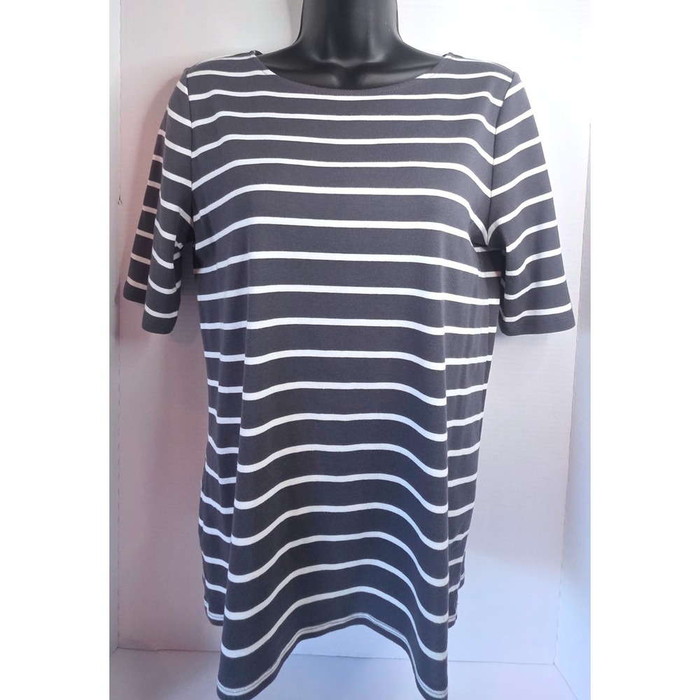 LOFT Vintage Soft Striped Cutout Back Tee Gray White Short Sleeve M